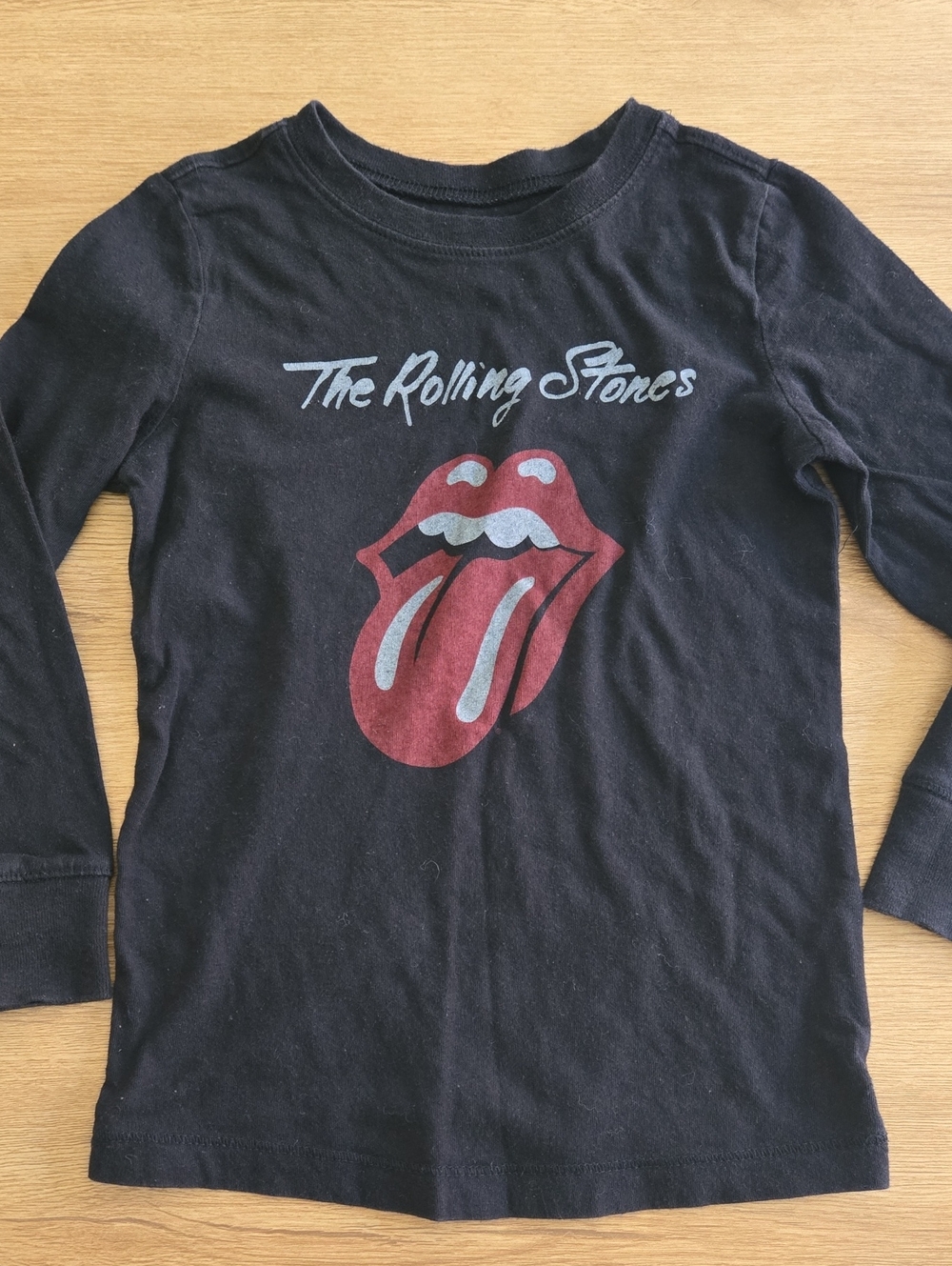 The Rolling Stones Black Kids Long-Sleeve Tee with Red Tongue Graphic